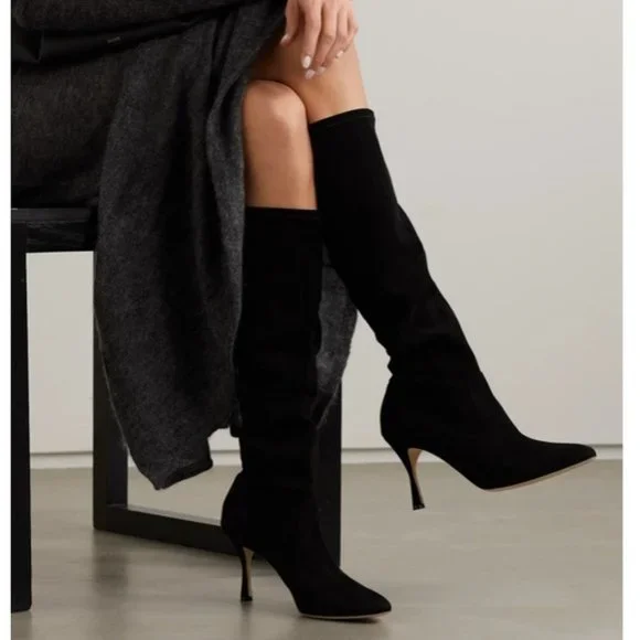 Manolo Blahnik Black Suede Sock Boots - Picture 1 of 16